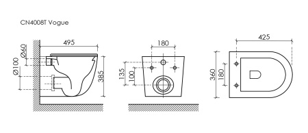 Унитаз подвесной Ceramica Nova VOGUE CN4008T белый с сиденьем микролифт безободковый смыв торнадо